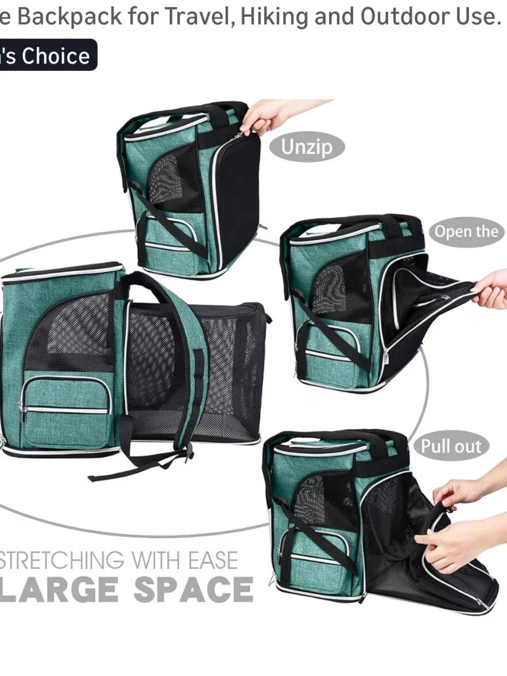 BAGLHER Expandable Teal Pet Carrier Backpack in Green color